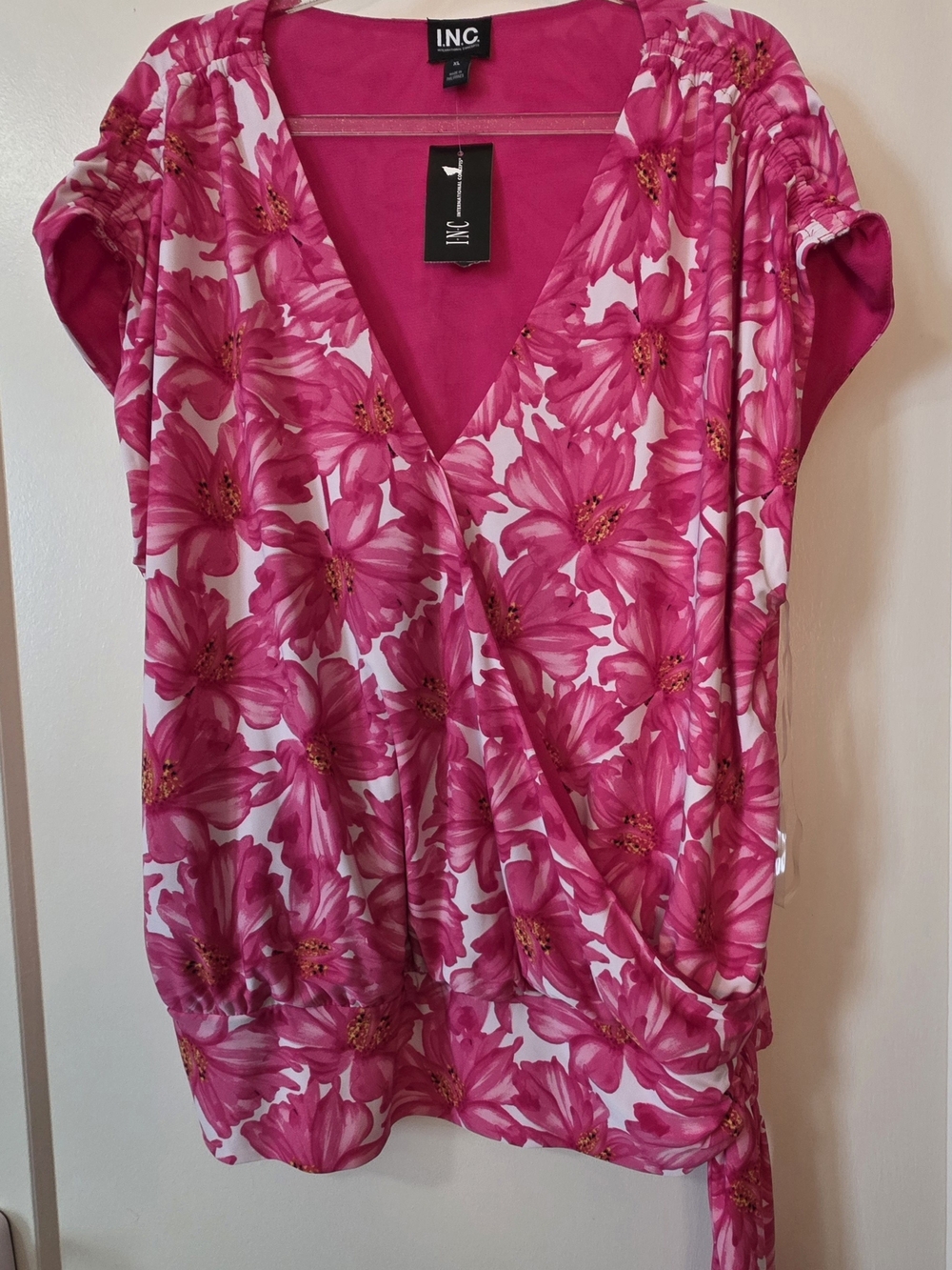 INC International Concepts Pink Floral Surplice Women's Top XL